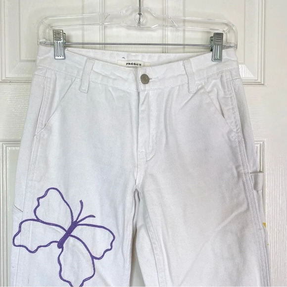 PACSUN Graphic Low Rise Carpenter Pants White Embroidered Size 24 - Picture 5 of 13